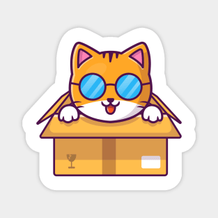 Cute Cat Playing In The Box Cartoon (5) Magnet