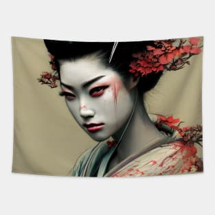 Japanese geisha head painting with flowers Tapestry