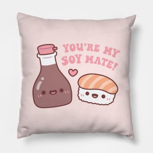 Cute Soy Sauce And Sushi You Are My Soy Mate Pun Pillow