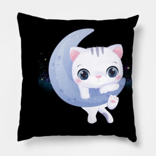 Cute Cat on the Moon Pillow