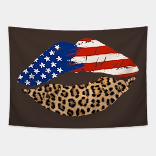 Women's American Flag Leopard Lips 4th of July USA Tapestry