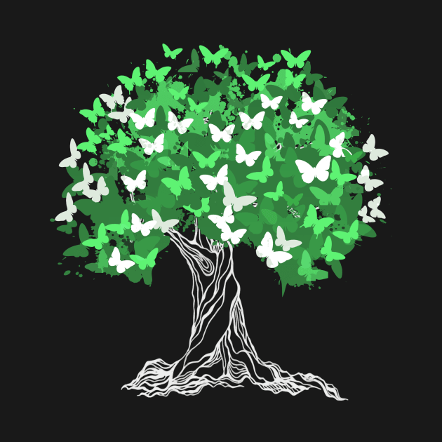 Tree With Green Butterflies by Aliaksandr