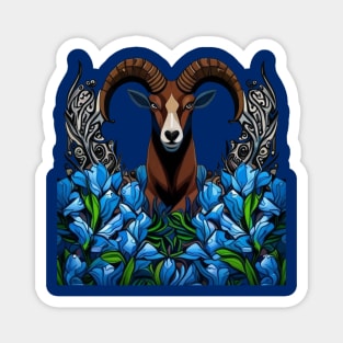 Cartoon Of A Bighorn Sheep With Colorado Blue Columbine Magnet