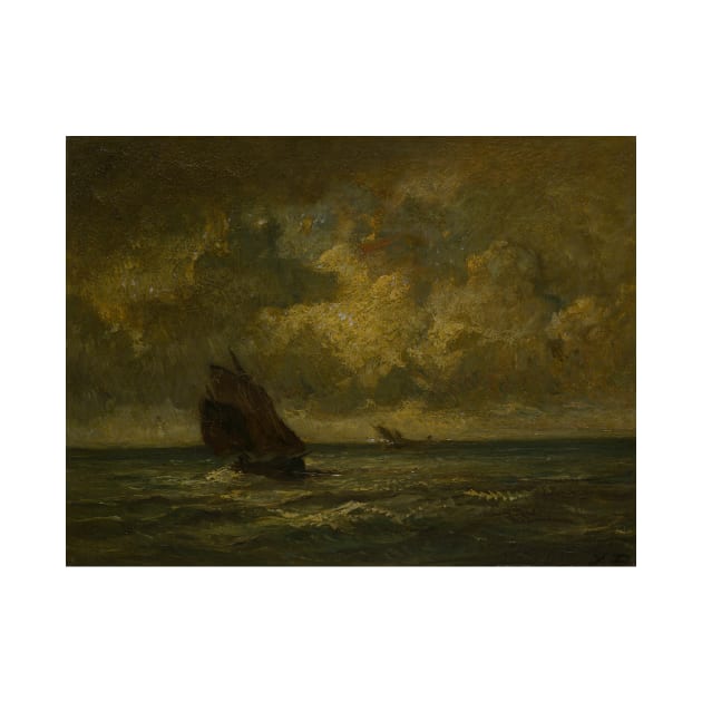 Two Boats in a Storm by Jules Dupre by Classic Art Stall