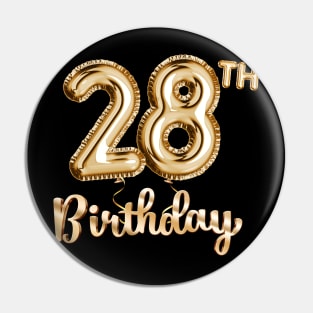 28th Birthday Gifts - Party Balloons Gold Pin