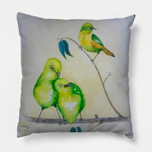 Australian Silver-Eyes bird painting Pillow