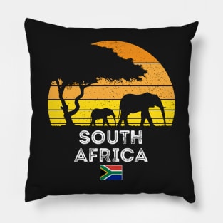 South Africa Elephant Safari Savannah Sunset Africa Flag Pillow