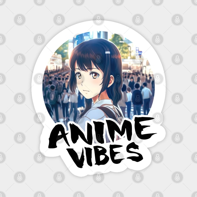 Cute Anime Girl at Night in Tokyo - Anime Shirt Magnet by KAIGAME Art
