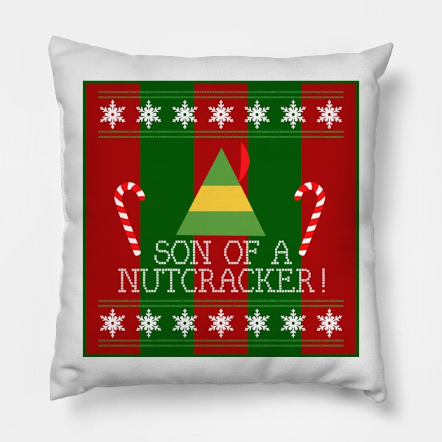 Son Of A Nutcracker Elf Quote Christmas Knit Pillow by Angel arts