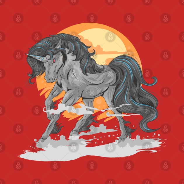 horse black unicorn with sun background by Mako Design 