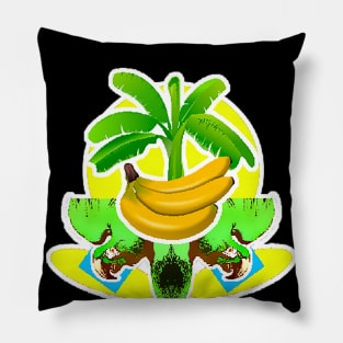 Banana Tree with Bananas and Tropical Parrot Pillow