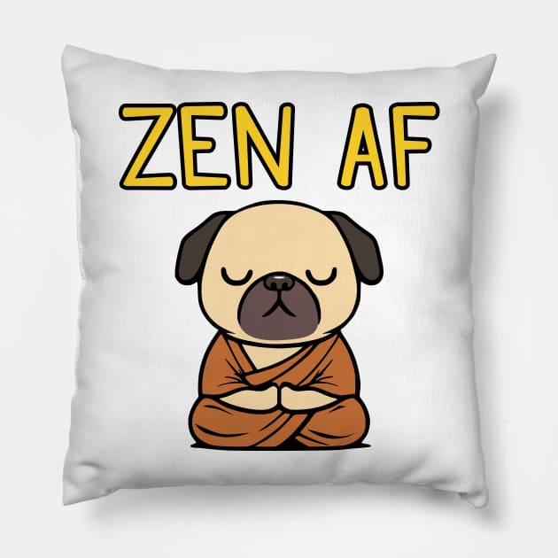 Cute Zen AF Meditating Cartoon Monk Pug Dog Pillow by Elvdant