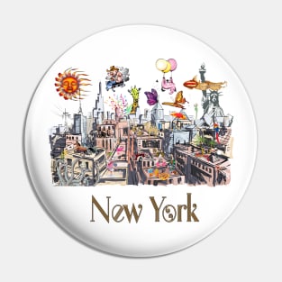 Pop Art New York City Surreal City Life Pin