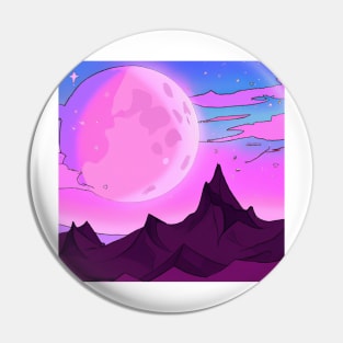 Mesmerizing Pink and Purple Moon Over Majestic Mountain Range Pin