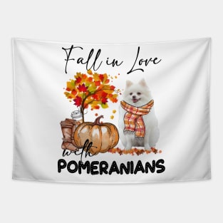 Fall In Love With Pomeranians Fall Pumpkin Thanksgiving Tapestry