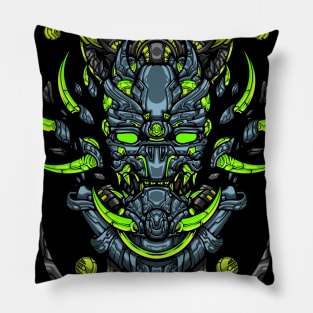 stone guardian mecha head with nature colour Pillow