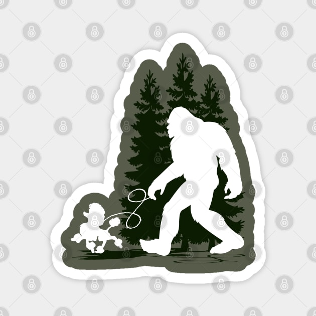 Bigfoot Walking Dog Poodles Magnet by Tesszero