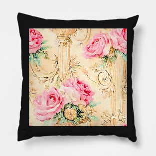 Roses and scrolls watercolor pattern Pillow