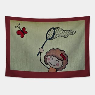 The girl with butterfly Tapestry