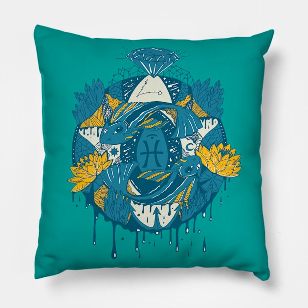 Retro Wave Mystic Pisces Motion Pillow by kenallouis