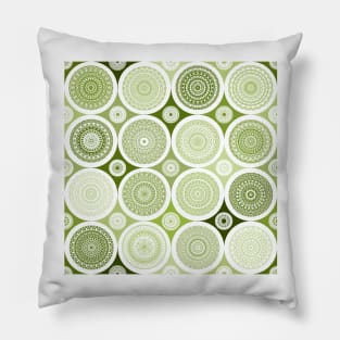 repeating pattern with boho style circles, green color Pillow