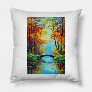 Bridge in an autumn pond Pillow