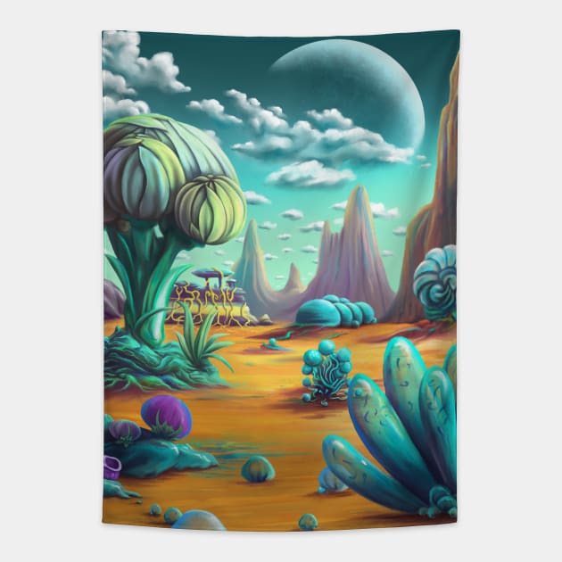 Alien World Landscape 2 Tapestry by Hris Rizz