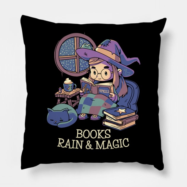 Books Rain & Magic // Spooky Halloween Fall Witch Pillow by Geekydog