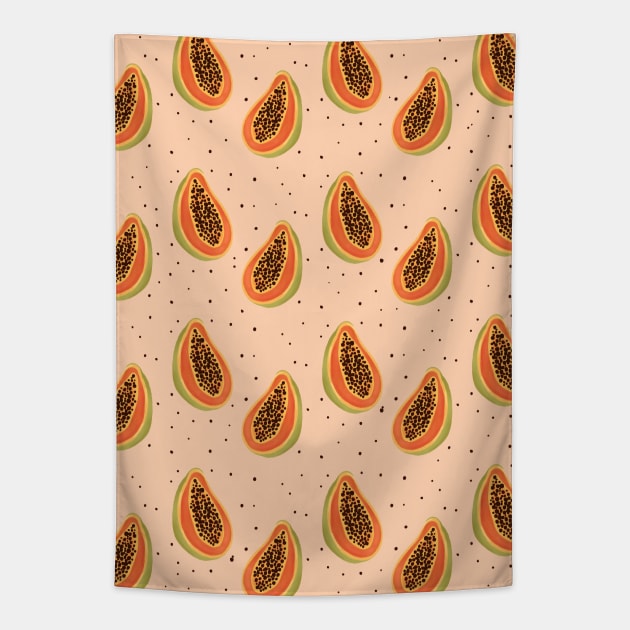 Papaya Pattern Tropical Fresh Fruit Tapestry by Trippycollage