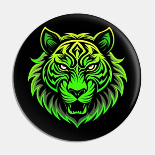 Tiger face neon green Pin