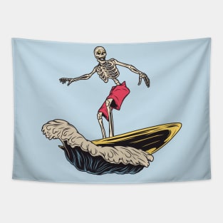 Retro Surfing Skeleton Cartoon Tapestry