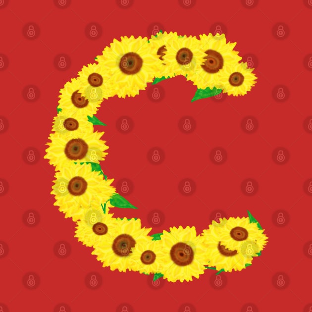 Sunflowers Initial Letter C (Black Background) by Art By LM Designs 