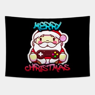 Santa Clause Playing Video Games - Merry Christmas - Winter Graphic Graffiti Art - Holiday Gift Tapestry