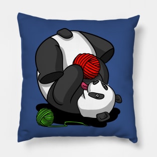 Funny Panda Bear Playing With Yarn Cartoon Knitting Pillow