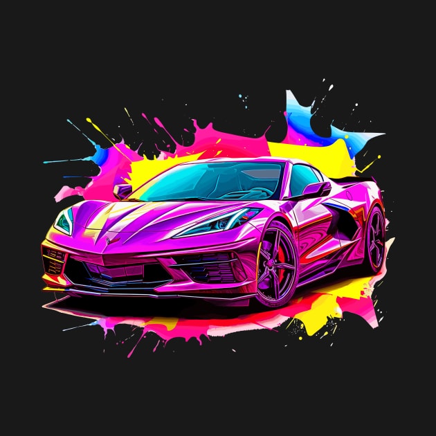 Pink C8 Corvette racecar Splatter Art Supercar Sports car Racing car by Tees 4 Thee