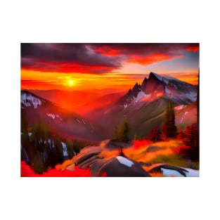 Sunset throw moutains painting artwork T-Shirt