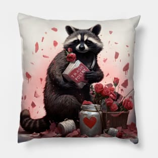 Raccoon with Valentines day trash poetry Pillow