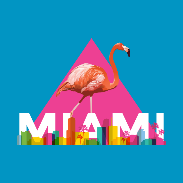 Disover Miami City Skyline Flamingo Design - Miami - T-Shirt