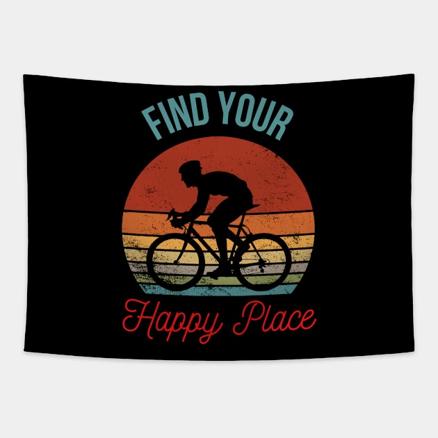 Find Your Happy Place: Retro Sunset Bicyclist Silhouette Tapestry by The Wolf and the Butterfly