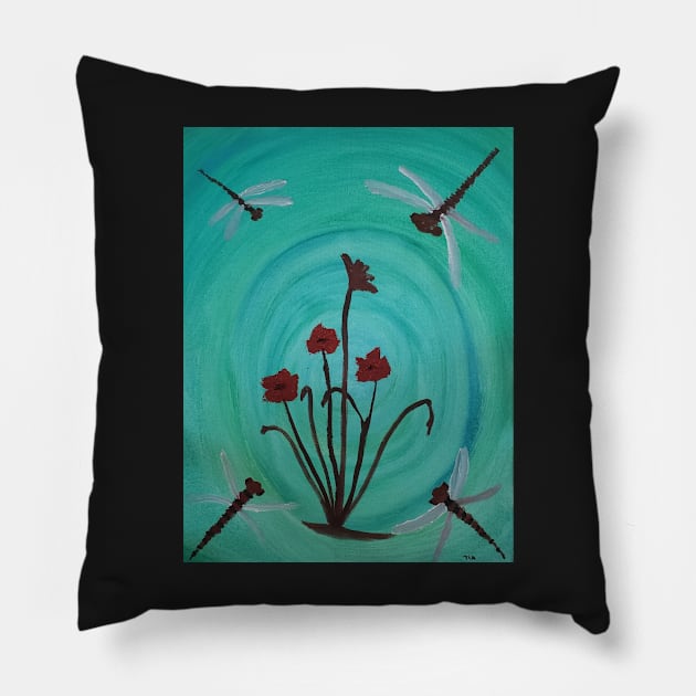 Ruby Red oil and watercolor painting by tabitha kremesec Pillow by Tabitha Kremesec 