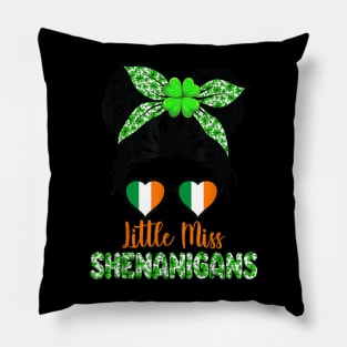 Messy Bun Little Miss Shenanigans Happy Saint Patrick's Day Pillow