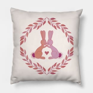 Peach Pink rabbits kissing Pillow