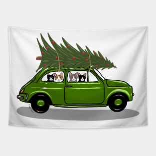 Bringing Home the Christmas Tree Green Tapestry