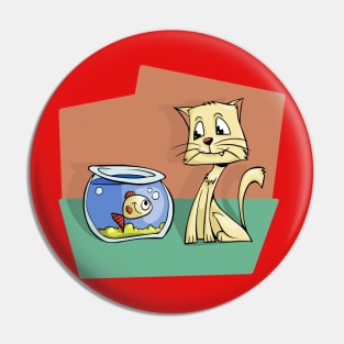 Cat and Goldfish Friends Pin