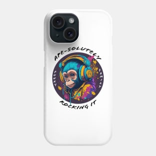 Baby Monkey Wearing Headphones - black font Phone Case