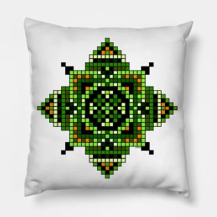 small green pocket size pixelated mandala Pillow