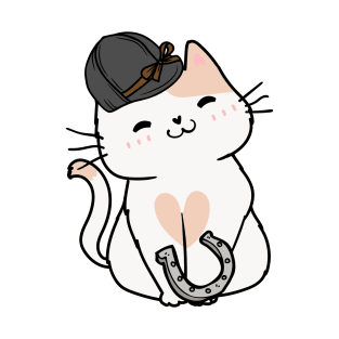 Funny white cat is ready to ride a horse T-Shirt