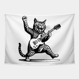 Cat Playing Electric Guitar Tapestry