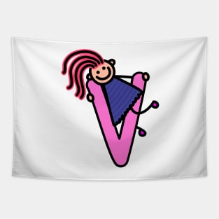 Letter V for girls alphabet Kids Colorful Cartoon Character Tapestry