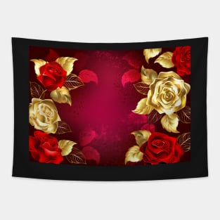 Red Background with Jewelry Roses Tapestry